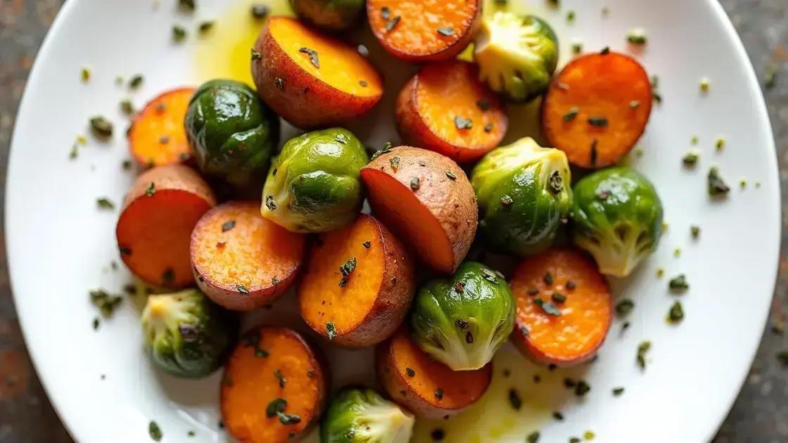 Delicious Roasted Sweet Potato and Brussels Sprouts