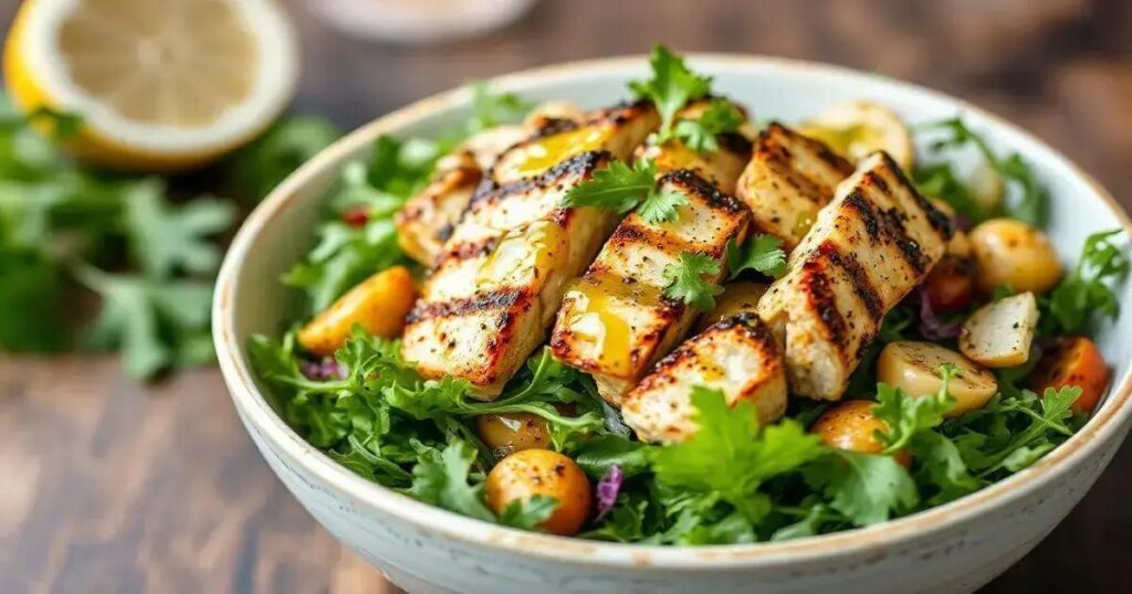 Grilled Chicken and Arugula Salad Recipes with Lemon Vinaigrette