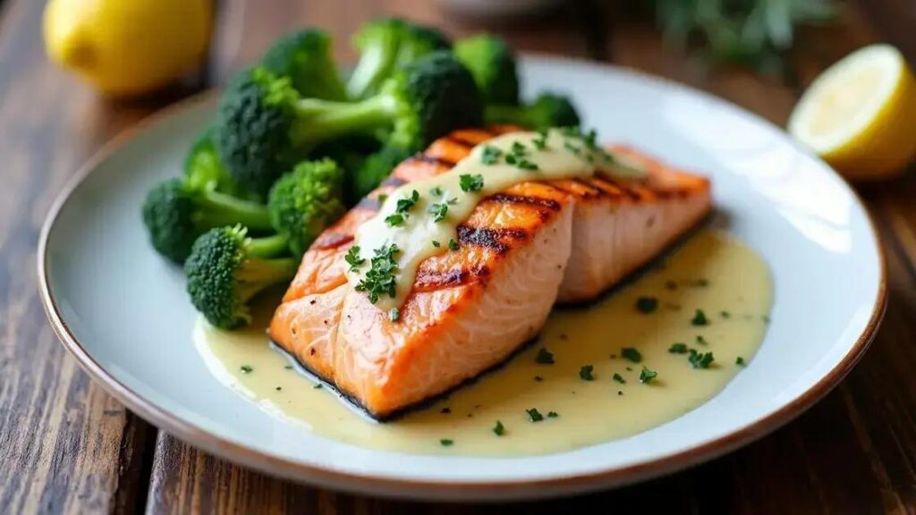 Grilled Salmon and Broccoli Recipes with Lemon Garlic Sauce