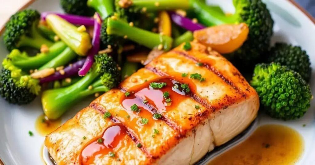 Grilled Salmon and Broccoli Stir-Fry Recipes with Ginger Soy Sauce