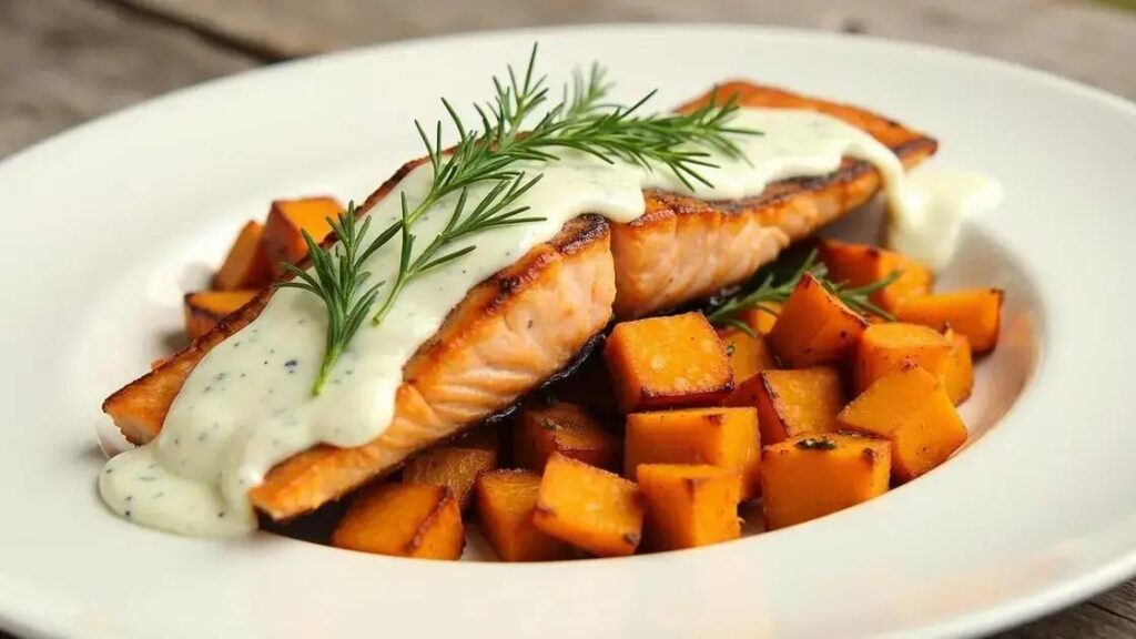 Grilled Salmon and Sweet Potato Recipes with Dill Sauce