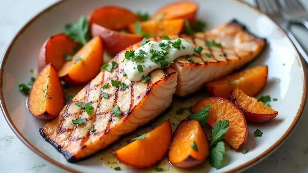 Grilled Salmon and Sweet Potato Recipes with Herb Butter