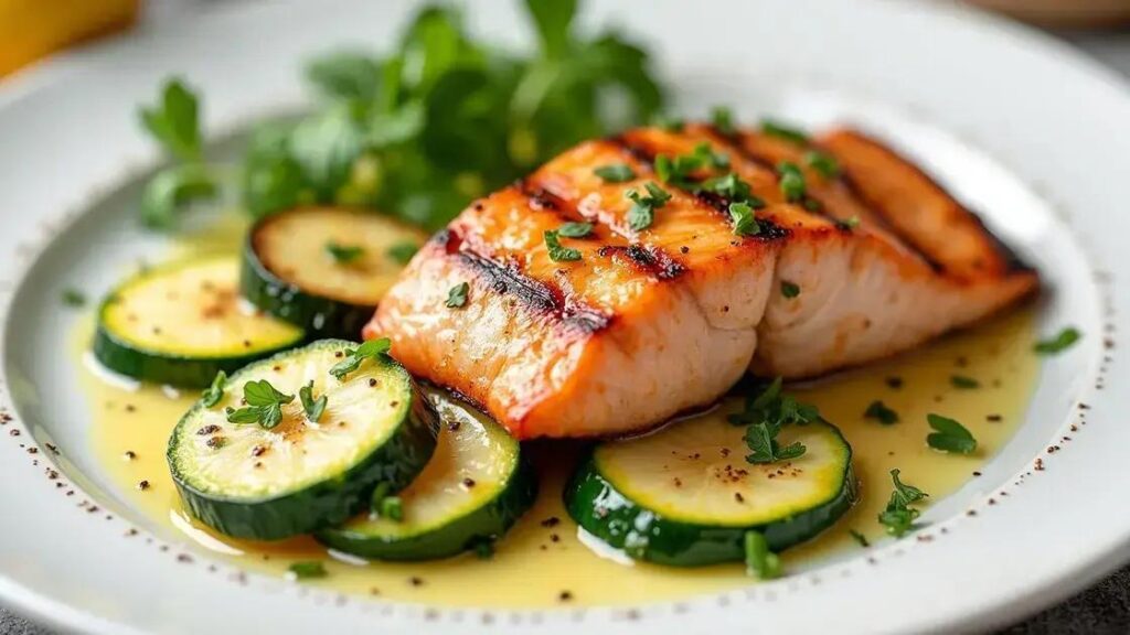 Grilled Salmon and Zucchini Recipes with Lemon Herb Sauce