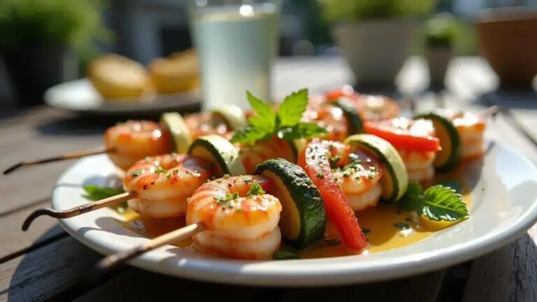 Grilled Shrimp and Zucchini Skewers Recipes with Garlic Herb Butter