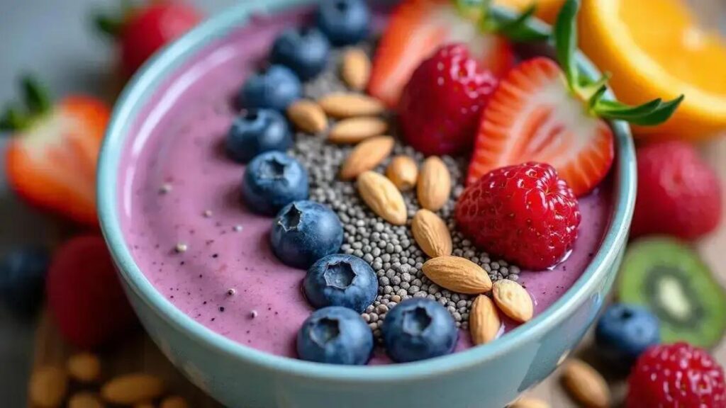 How to Make a Smoothie Bowl with Blueberries, Almonds, and Chia Seeds