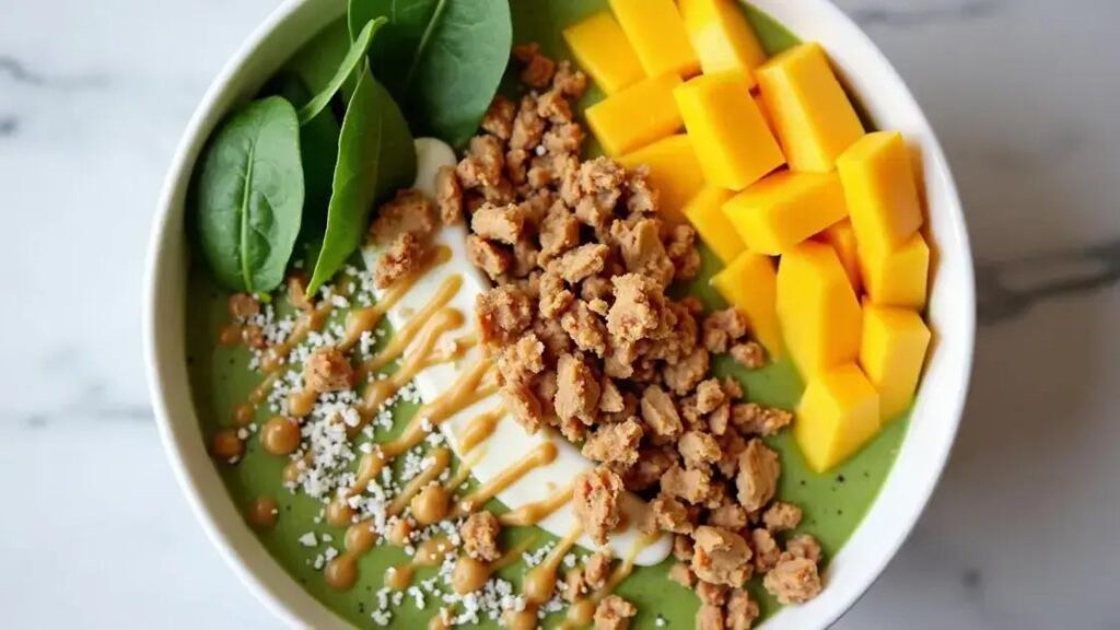How to Make a Smoothie Bowl with Mango, Spinach, and Almond Butter