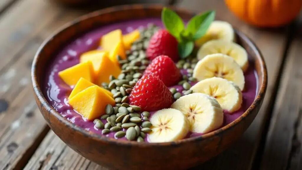 How to Make a Smoothie Bowl with Tropical Fruits & Pumpkin Seeds