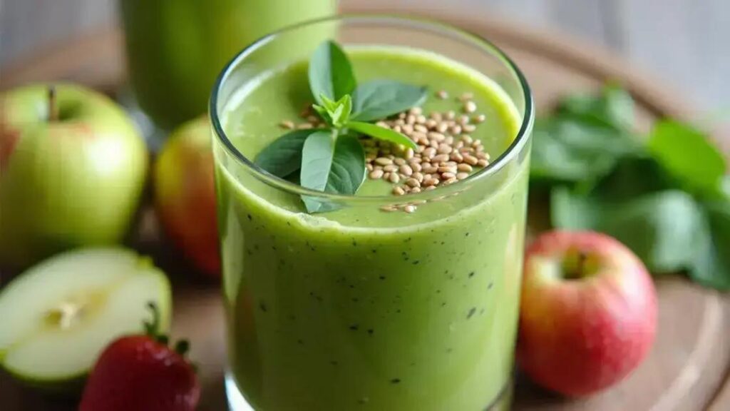 How to Make a Smoothie with Green Apple, Spinach, and Flaxseeds