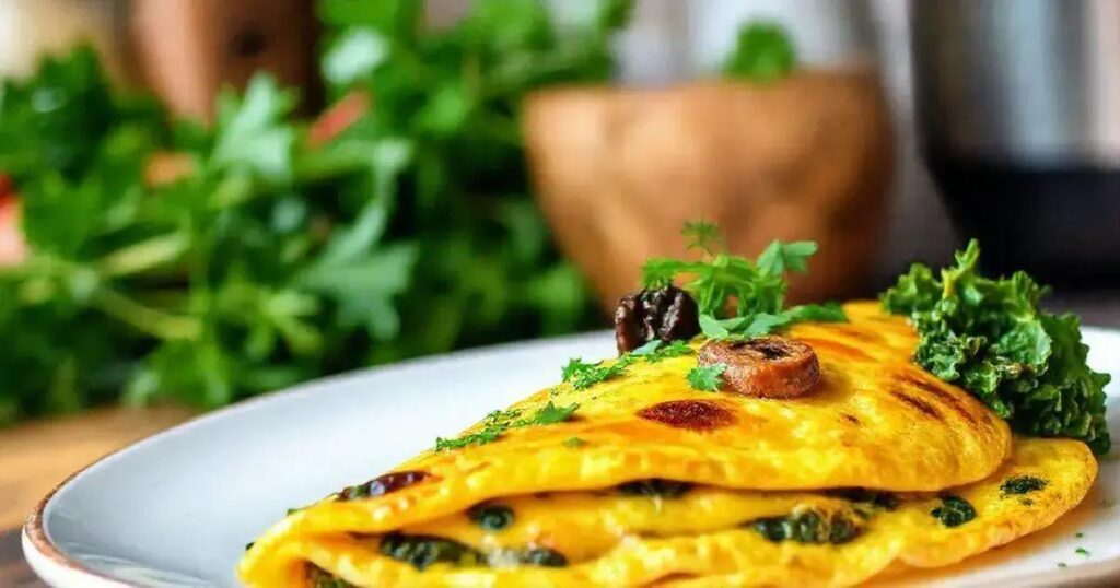 How to Prepare a High-Protein Omelet with Kale and Mushrooms