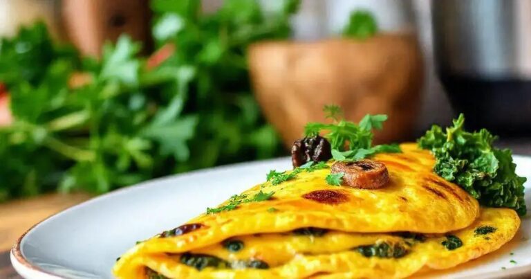 How to Prepare a High-Protein Omelet with Kale and Mushrooms