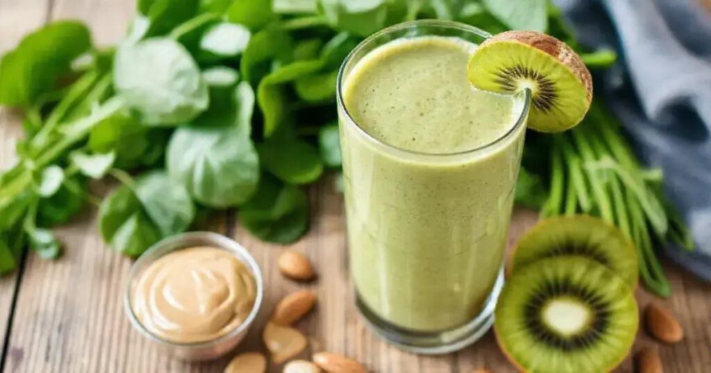 How to Prepare a Smoothie with Kiwi, Spinach, and Almond Butter