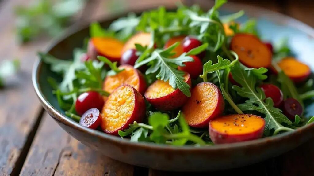 How to Prepare a Warm Sweet Potato and Arugula Salad: A Flavorful Delight