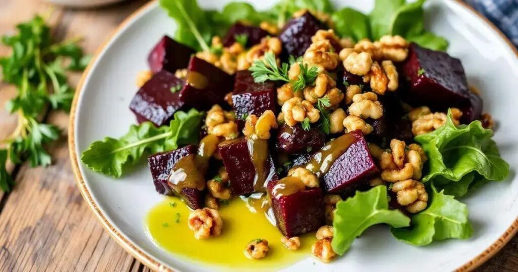 Roasted Beet and Walnut Salad Recipes with Lemon Olive Oil Dressing