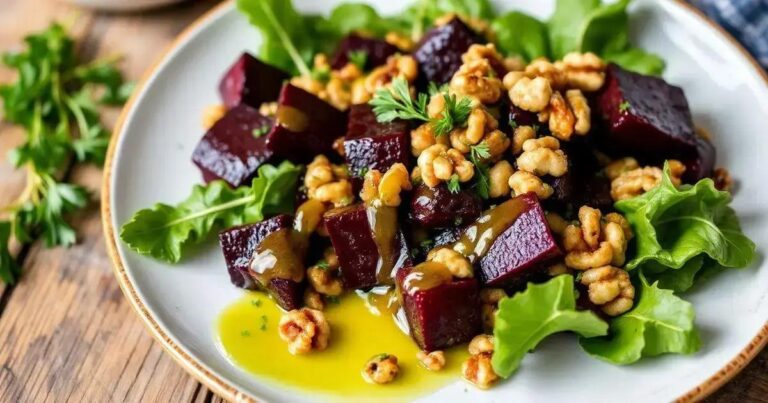 Roasted Beet and Walnut Salad Recipes with Lemon Olive Oil Dressing
