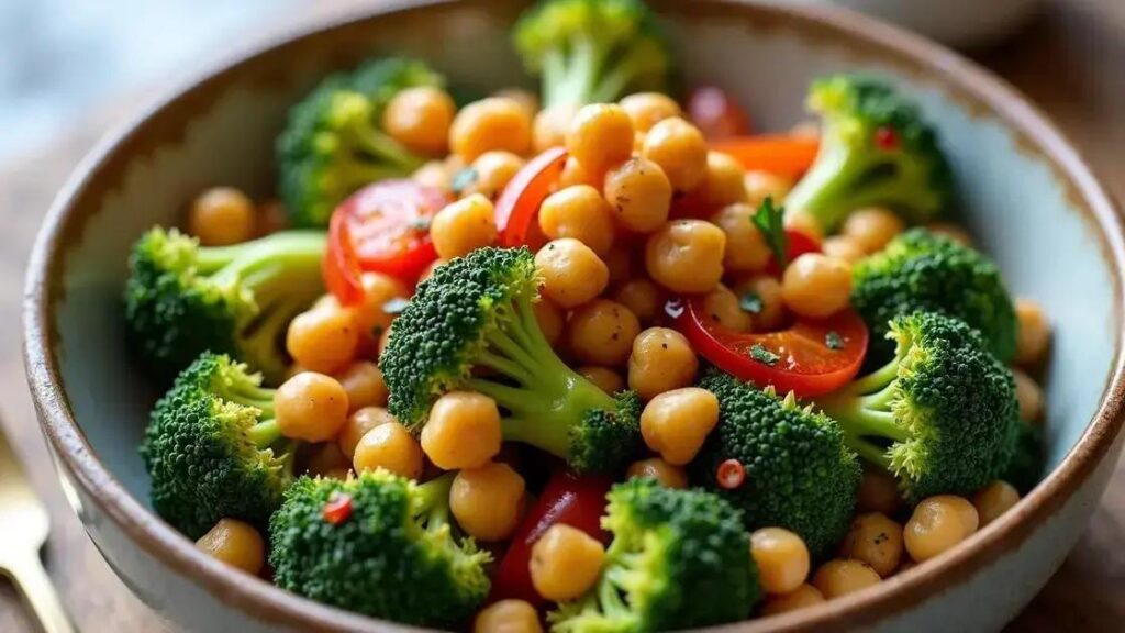 Roasted Broccoli and Chickpea Salad Recipes with Garlic Dressing