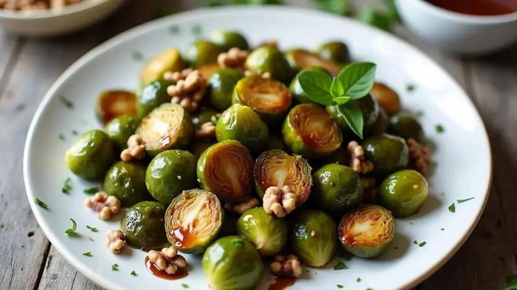 Roasted Brussels Sprouts and Walnuts Recipes with Honey Balsamic Glaze