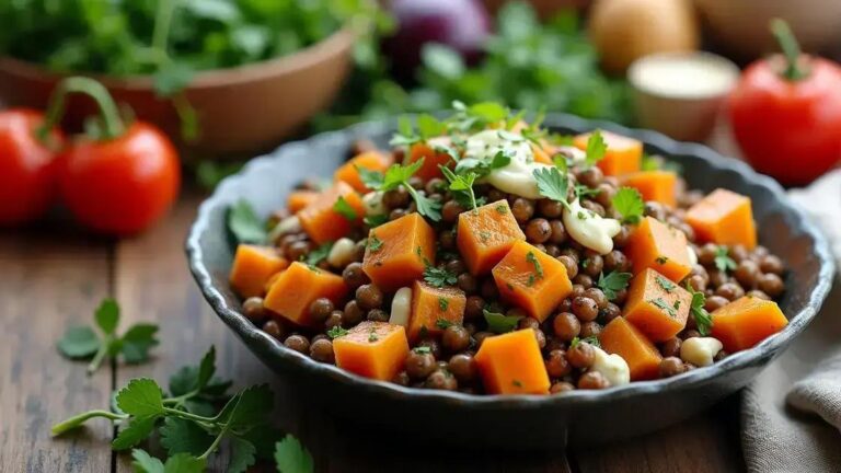 Roasted Pumpkin and Lentil Salad Recipes with Tahini Dressing