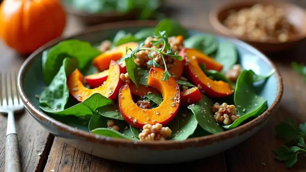 Roasted Pumpkin and Spinach Salad Recipes with Walnuts for Testosterone Boost