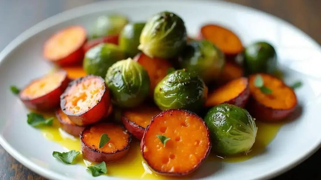 Roasted Sweet Potato and Brussels Sprouts Recipes with Olive Oil