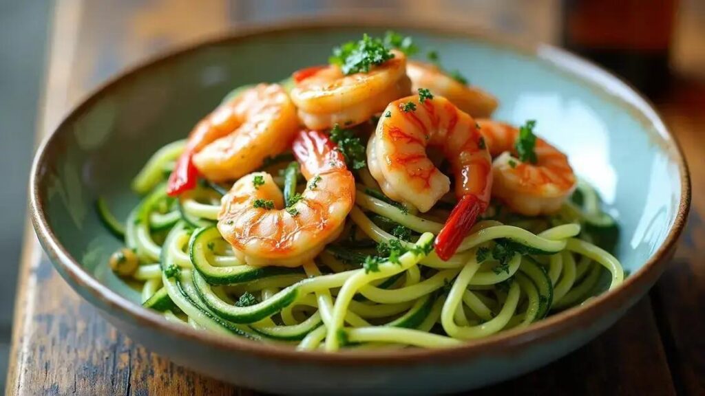 Zucchini Noodles with Garlic Shrimp and Olive Oil Delight